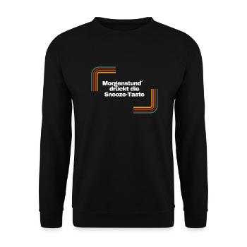 Morgenstund´ drückt die Snooze Taste | Shirt - Unisex Pullover - Schwarz - Vorne - Alina (178cm) & Michal (187cm)