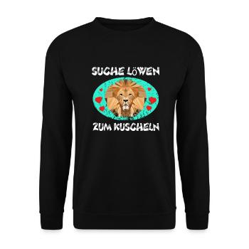 Suche Löwen zum Kuscheln - Unisex Pullover - Schwarz - Vorne - Alina (178cm) & Michal (187cm)