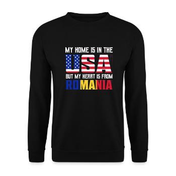 Ma maison est aux États-Unis mais mon cœur vient de Roumanie - Sweat-shirt Unisexe - noir - Devant - Alina (178cm) & Michal (187cm)