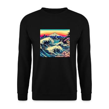 Japan Landschaft Ozean Berg Wellen - Unisex Pullover - Schwarz - Vorne - Alina (178cm) & Michal (187cm)