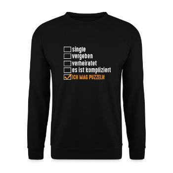 Puzzlefan Puzzler Beziehungsstatus Puzzleteile Puz - Unisex Pullover - Schwarz - Vorne - Alina (178cm) & Michal (187cm)
