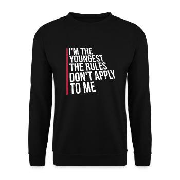 Je suis le plus jeune Les règles ne s’appliquent pas à moi Blague - Sweat-shirt Unisexe - noir - Devant - Alina (178cm) & Michal (187cm)