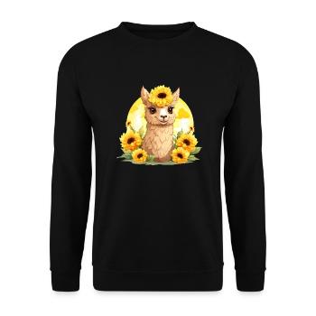 Alpaka mit Sonnenblumen - Unisex Pullover - Schwarz - Vorne - Alina (178cm) & Michal (187cm)