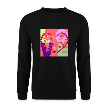 "LOVE" - Ein buntes Design voller Liebe - Unisex Pullover - Schwarz - Vorne - Alina (178cm) & Michal (187cm)