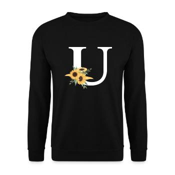 Buchstabe u blumige Sonnenblume - Unisex Pullover - Schwarz - Vorne - Alina (178cm) & Michal (187cm)