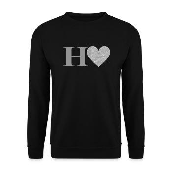 Buchstabe h silbernes Herz - Unisex Pullover - Schwarz - Vorne - Alina (178cm) & Michal (187cm)