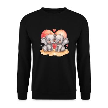 Two Cartoon Elephants In Love With Heart - Unisex Sweatshirt - black - Front - Alina (178cm) & Michal (187cm)
