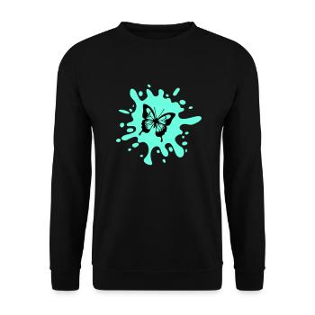 Schmetterling Farbklecks - Unisex Pullover - Schwarz - Vorne - Alina (178cm) & Michal (187cm)