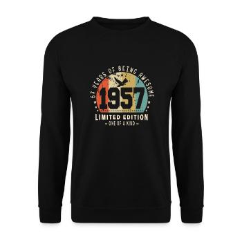 Original Geboren 1957 Authentisches Geschenk 1957 Bursdag - Unisex Pullover - Schwarz - Vorne - Alina (178cm) & Michal (187cm)