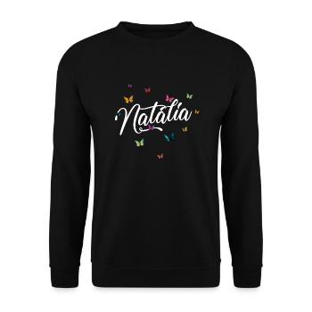 NATALIA - Girl Name with Colorful Butterflies - Unisex Sweatshirt - black - Front - Alina (178cm) & Michal (187cm)