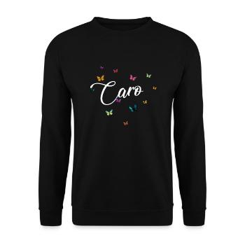 CARO - Nom de fille avec des papillons colorés - Sweat-shirt Unisexe - noir - Devant - Alina (178cm) & Michal (187cm)