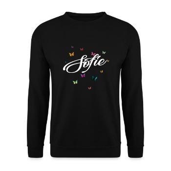 SOFIE - Girl Name with Colorful Butterflies - Unisex Sweatshirt - black - Front - Alina (178cm) & Michal (187cm)