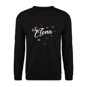 ELENA - Mädchen Name mit bunten Schmetterlingen - Unisex Pullover - Schwarz - Vorne - Alina (178cm) & Michal (187cm)