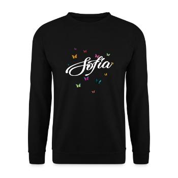 SOFIA - Girl's name with colorful butterflies - Unisex Sweatshirt - black - Front - Alina (178cm) & Michal (187cm)