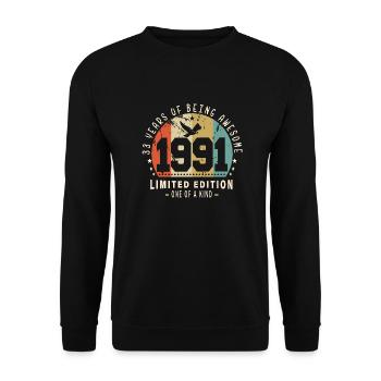 Original Born In 1991 Authentic Gift 1991 Bursdag - Unisex Sweatshirt - black - Front - Alina (178cm) & Michal (187cm)