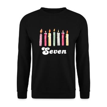 Kerze zum 7. Jahrestag - Unisex Pullover - Schwarz - Vorne - Alina (178cm) & Michal (187cm)