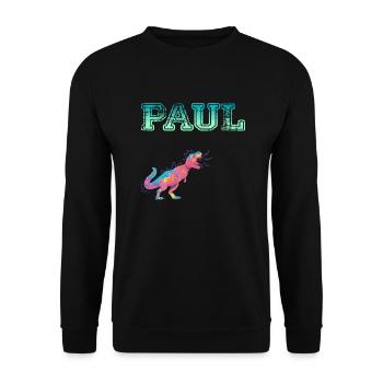 PAUL - Beautiful boy name with dinosaur - Unisex Sweatshirt - black - Front - Alina (178cm) & Michal (187cm)