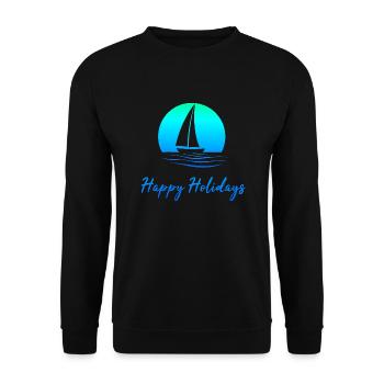 Segelboot Design - Happy Holidays - Unisex Pullover - Schwarz - Vorne - Alina (178cm) & Michal (187cm)