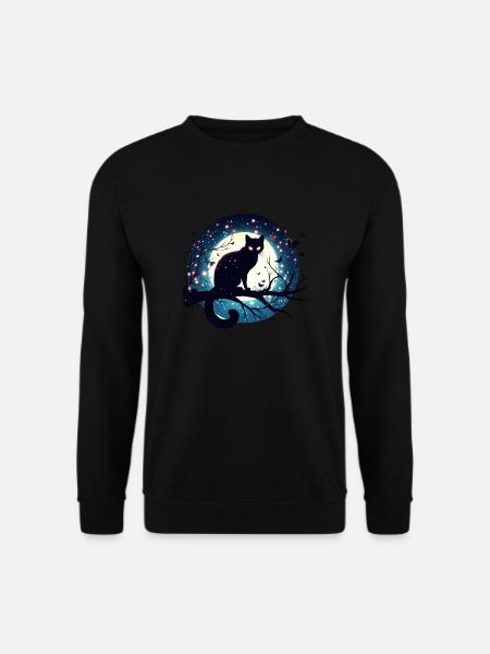 Pleine Lune avec Chat Noir Halloween - Sweat-shirt Unisexe - noir