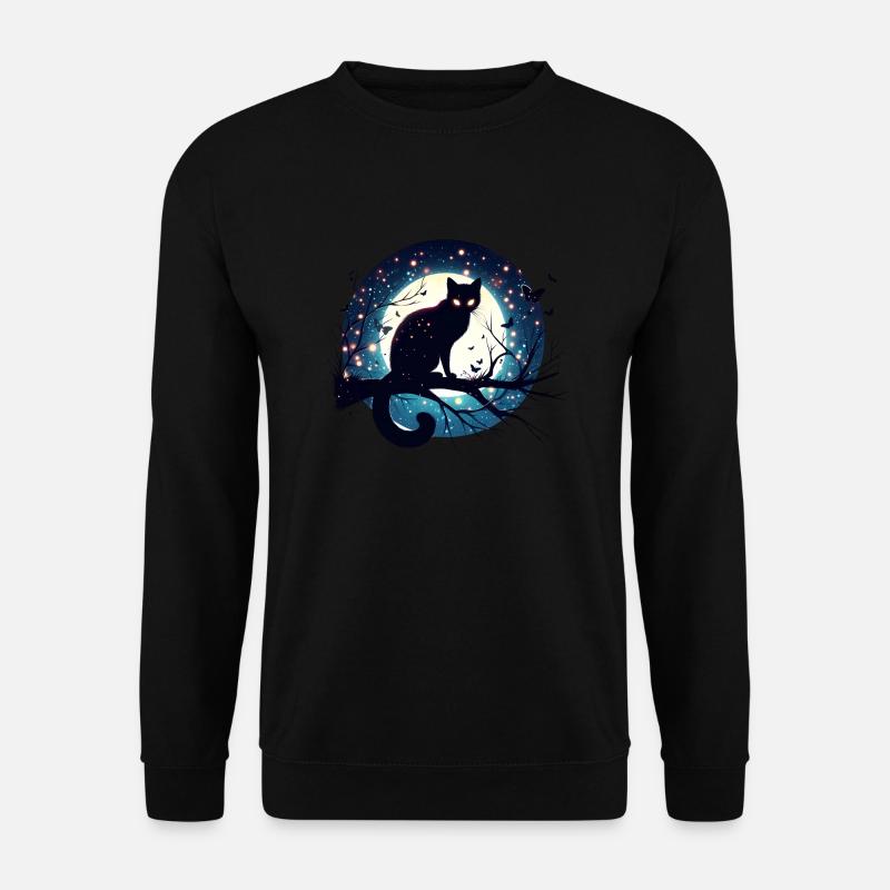 Pleine Lune avec Chat Noir Halloween - Sweat-shirt Unisexe - noir