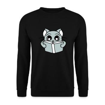 Nerd Katze Liest Roman Buch Schule Lesen Lernen - Unisex Pullover - Schwarz - Vorne - Alina (178cm) & Michal (187cm)