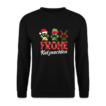 Père Noël Fête de Noël Noël Chats - Sweat-shirt Unisexe - noir - Devant - Alina (178cm) & Michal (187cm)