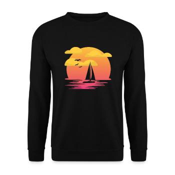 Schiff im Sonnenuntergang. - Unisex Pullover - Schwarz - Vorne - Alina (178cm) & Michal (187cm)