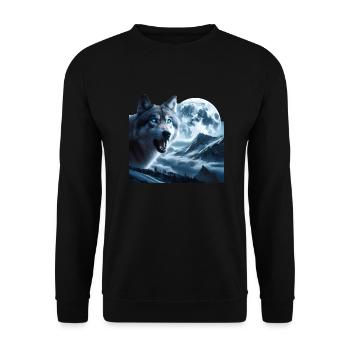 Wolf with blue eyes at full moon - Unisex Sweatshirt - black - Front - Alina (178cm) & Michal (187cm)