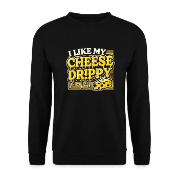 Ich mag My Cheese Drippy, Funny Meme Cheese Lover - Unisex Pullover - Schwarz - Vorne - Alina (178cm) & Michal (187cm)