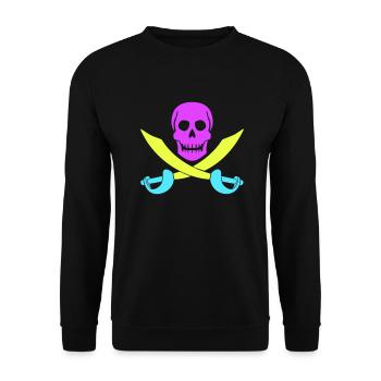 Pirat Schädel Säbel Schwerter Skelett Totenkopf - Unisex Pullover - Schwarz - Vorne - Alina (178cm) & Michal (187cm)