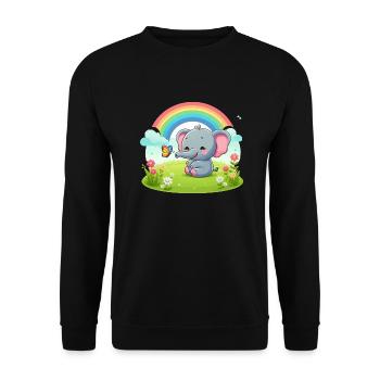 Joyful Elephant and Rainbow - Unisex Sweatshirt - black - Front - Alina (178cm) & Michal (187cm)