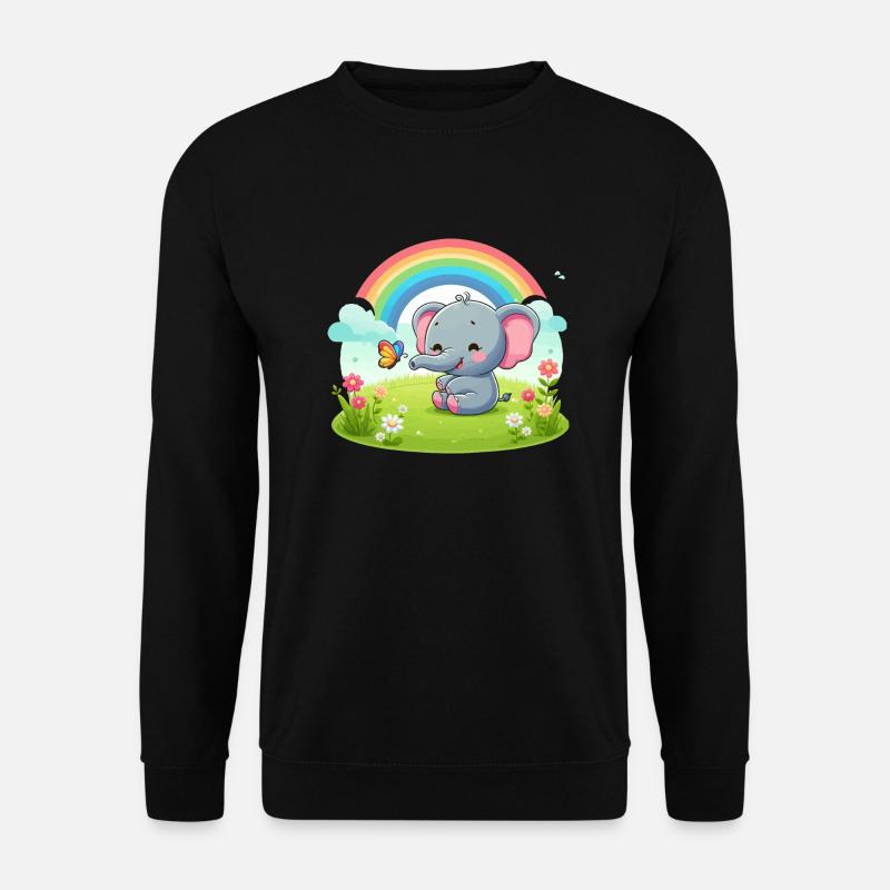 Joyful Elephant and Rainbow - Unisex Sweatshirt - black