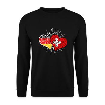 Deutschland Schweiz Mosaik Herzen Fußball - Unisex Pullover - Schwarz - Vorne - Alina (178cm) & Michal (187cm)