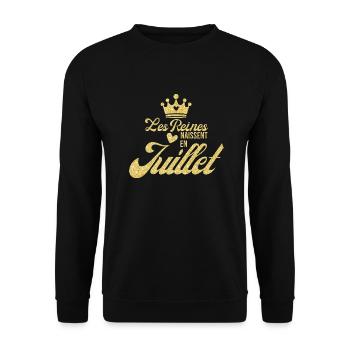 Königinnen werden im Juli geboren Glitzer - Unisex Pullover - Schwarz - Vorne - Alina (178cm) & Michal (187cm)