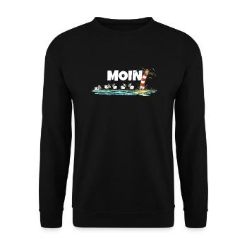 Moin Leuchtturm und Schafe I Nordsee Ostsee Küste - Unisex Pullover - Schwarz - Vorne - Alina (178cm) & Michal (187cm)