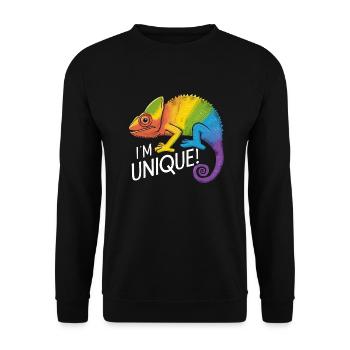 lebendiges Chamäleon "I'm Unique!" - Unisex Pullover - Schwarz - Vorne - Alina (178cm) & Michal (187cm)