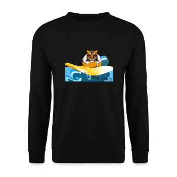 Tiger auf einem Surfbrett - Unisex Pullover - Schwarz - Vorne - Alina (178cm) & Michal (187cm)