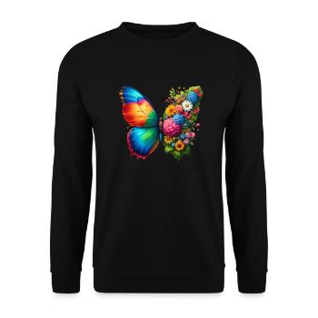 Bunter Schmetterling, von der Natur inspirierte Sommerstimmungen - Unisex Pullover - Schwarz - Vorne - Alina (178cm) & Michal (187cm)