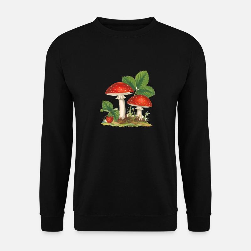 erdbeeren,vintage,retro,fliegenpilz,wald - Unisex Pullover - Schwarz