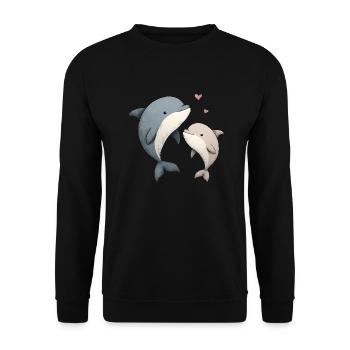 Delfin Mama und Baby - Unisex Pullover - Schwarz - Vorne - Alina (178cm) & Michal (187cm)
