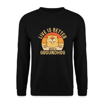 Vivre c’est mieux avec un rongeur marmotte - Sweat-shirt Unisexe - noir - Devant - Alina (178cm) & Michal (187cm)