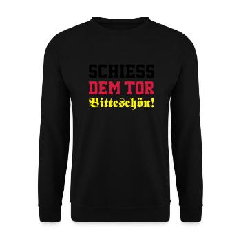 Schiess dem Tor, bitteschön! - Unisex Pullover - Schwarz - Vorne - Alina (178cm) & Michal (187cm)