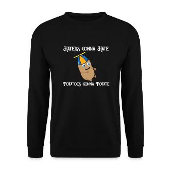 Haters gonna Hate Potatoes gonna potate - Unisex Pullover - Schwarz - Vorne - Alina (178cm) & Michal (187cm)
