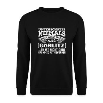 Der alte Mann aus GÖRLITZ - Unisex Pullover - Schwarz - Vorne - Alina (178cm) & Michal (187cm)