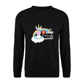 Einhorn Garten ohne Blume - Unisex Pullover - Schwarz - Vorne - Alina (178cm) & Michal (187cm)