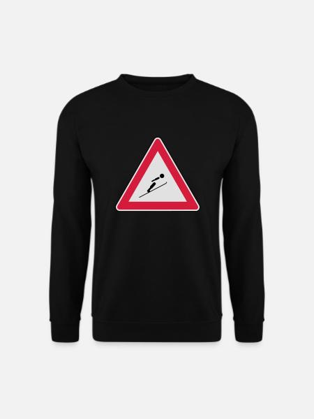 Köpfe einziehen, hier wird mit Ski gesprungen! - Unisex Pullover - Schwarz
