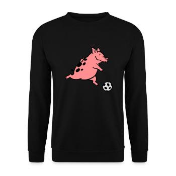 Schwein spielt Fußball - Unisex Pullover - Schwarz - Vorne - Alina (178cm) & Michal (187cm)