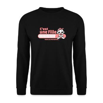 annonce grossesse - c'est une fille - Sweat-shirt Unisexe - noir - Devant - Alina (178cm) & Michal (187cm)