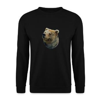 Fröhlicher Braunbär - Unisex Pullover - Schwarz - Vorne - Alina (178cm) & Michal (187cm)