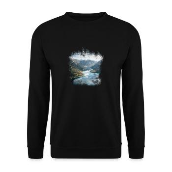 Alps mountains lake Norway hiking - Unisex Sweatshirt - black - Front - Alina (178cm) & Michal (187cm)